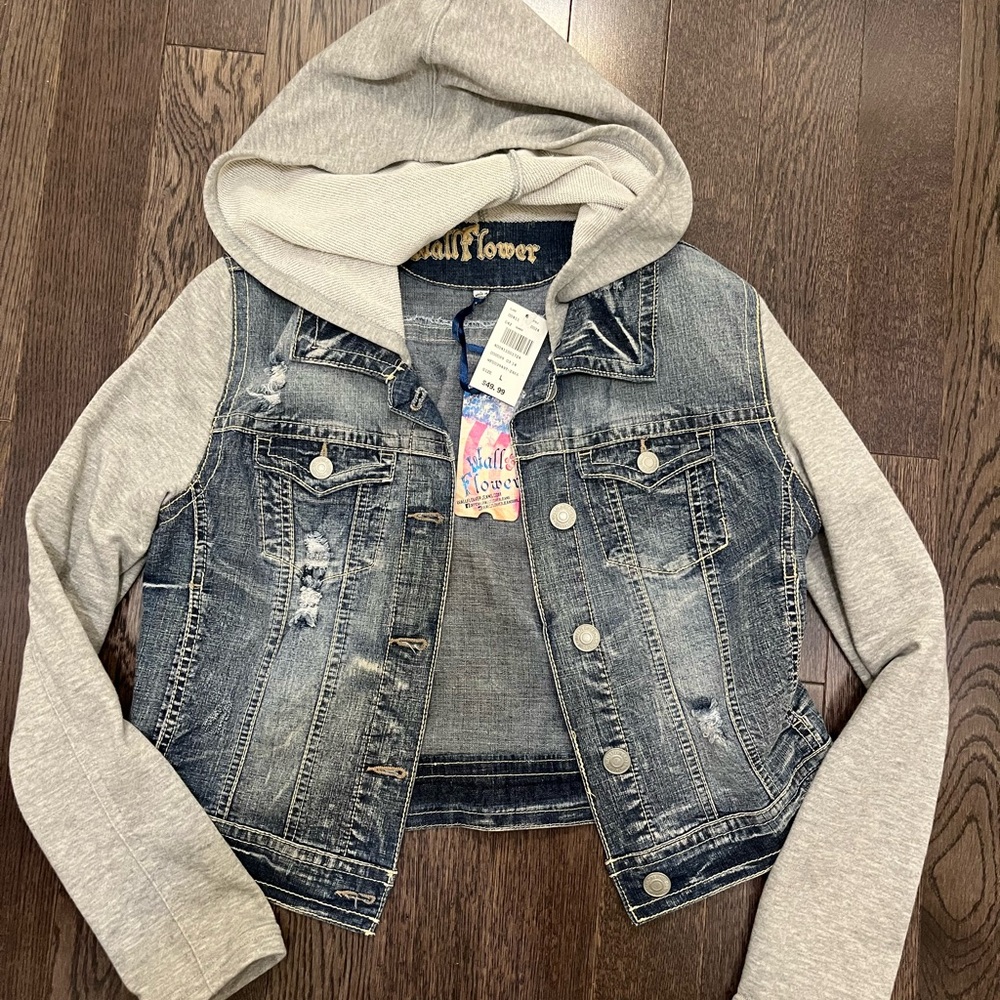 Wallflower Blue and Gray Cropped Jean Jacket